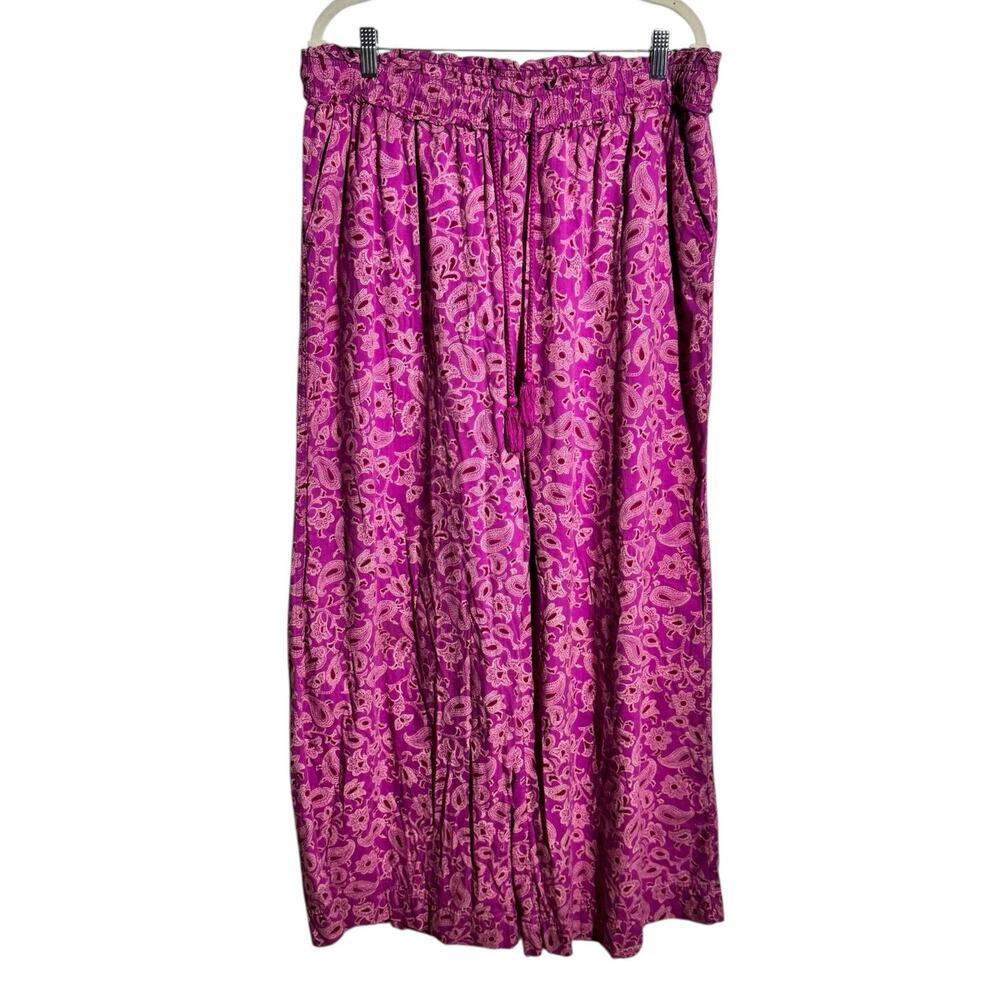 Knox Rose Boho Wide Leg Pant Women XL Purple Floral Paisley Beach Vacation